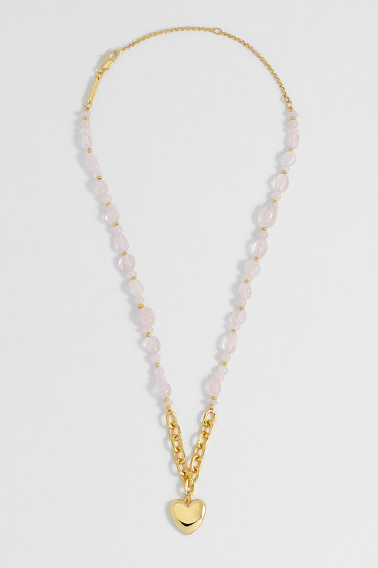 Pink Gemstone Heart Charm Necklace