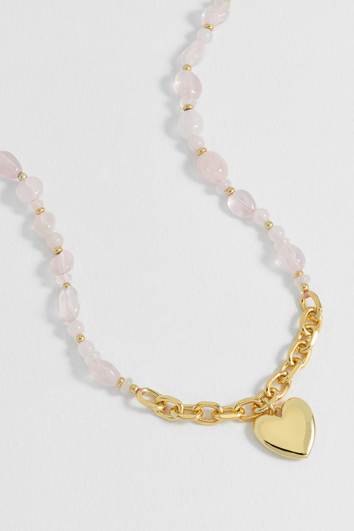 Pink Gemstone Heart Charm Necklace