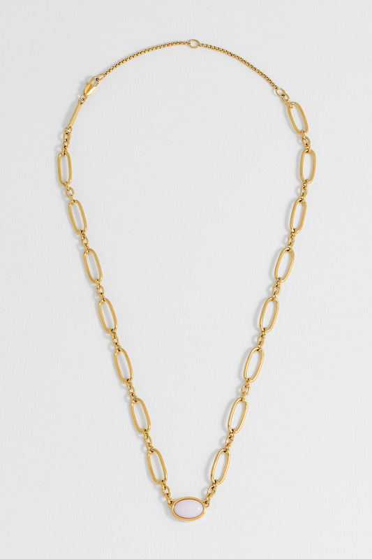 Rose Quartz Cabochon Chain Necklace