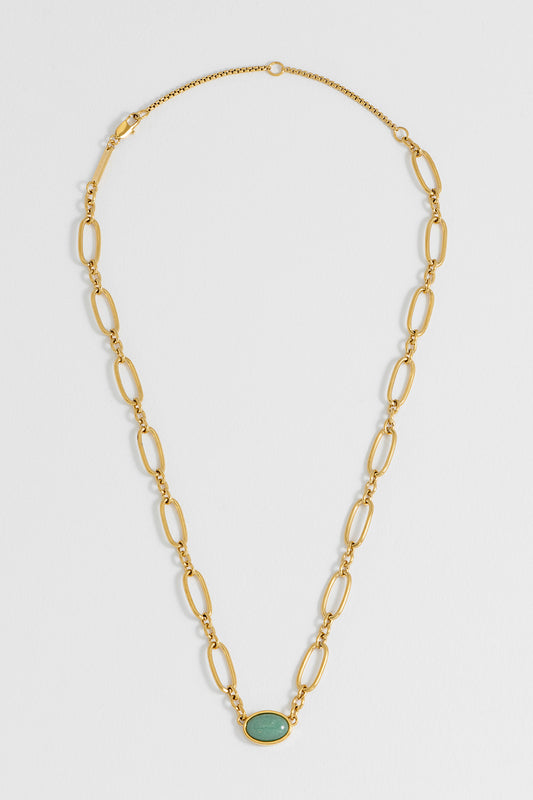 Green Aventurine Cabochon Chain Necklace