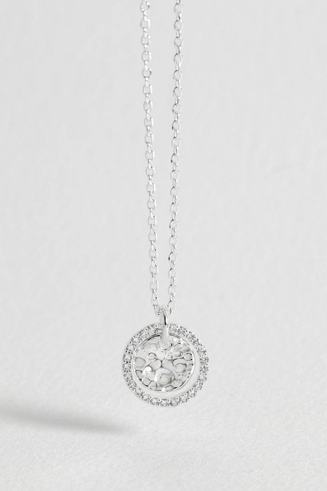 Hammered CZ Circle Necklace