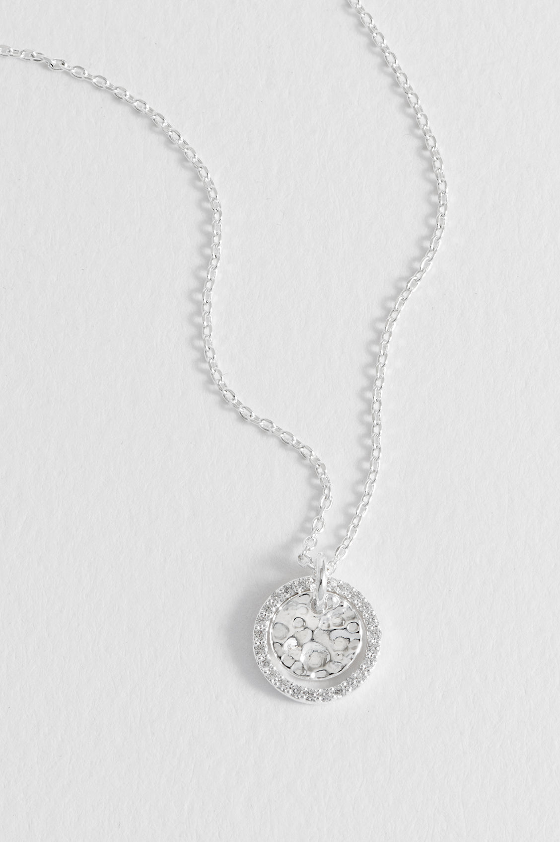Hammered CZ Circle Necklace