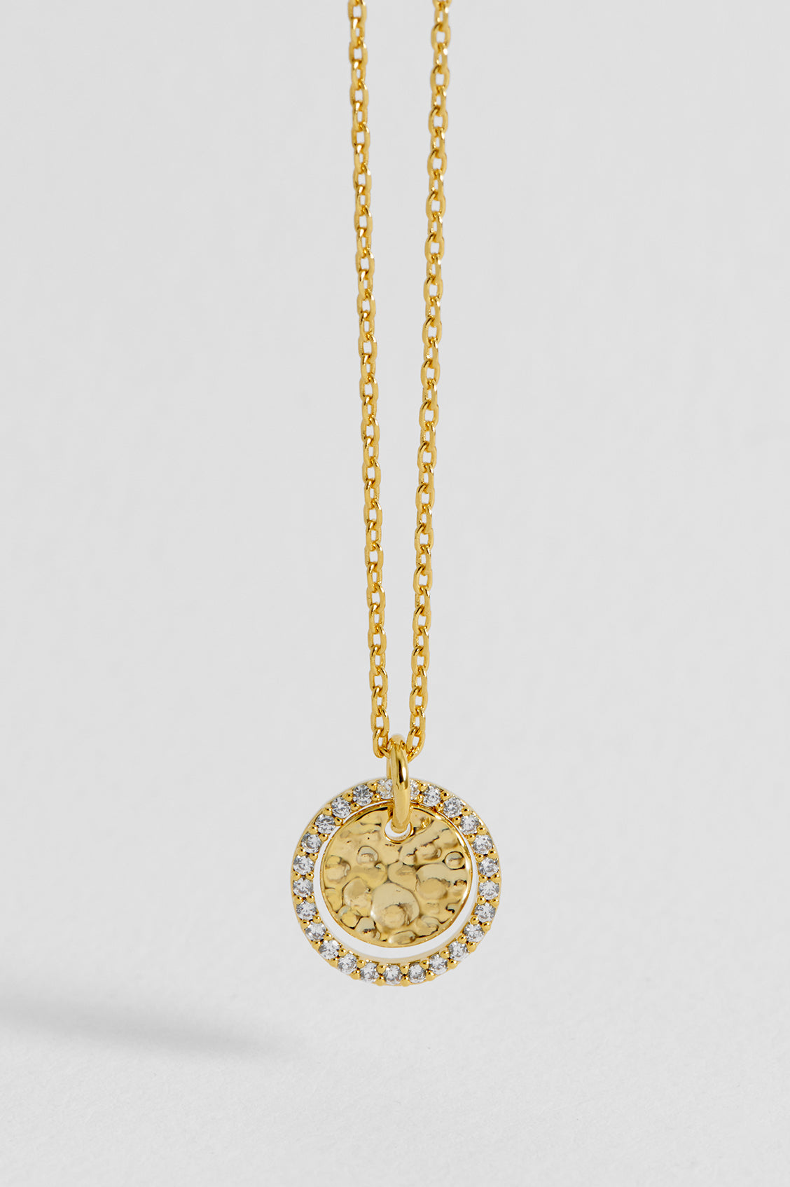 Hammered CZ Circle Necklace