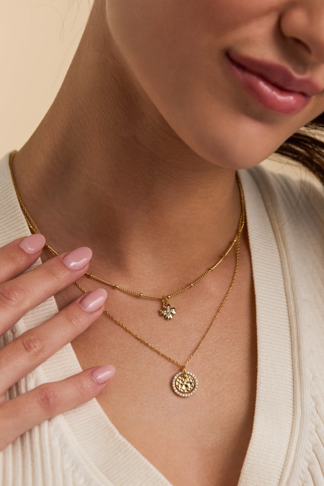 Hammered CZ Circle Necklace
