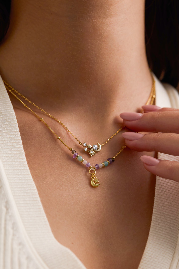 Moon and Star Beaded Necklace