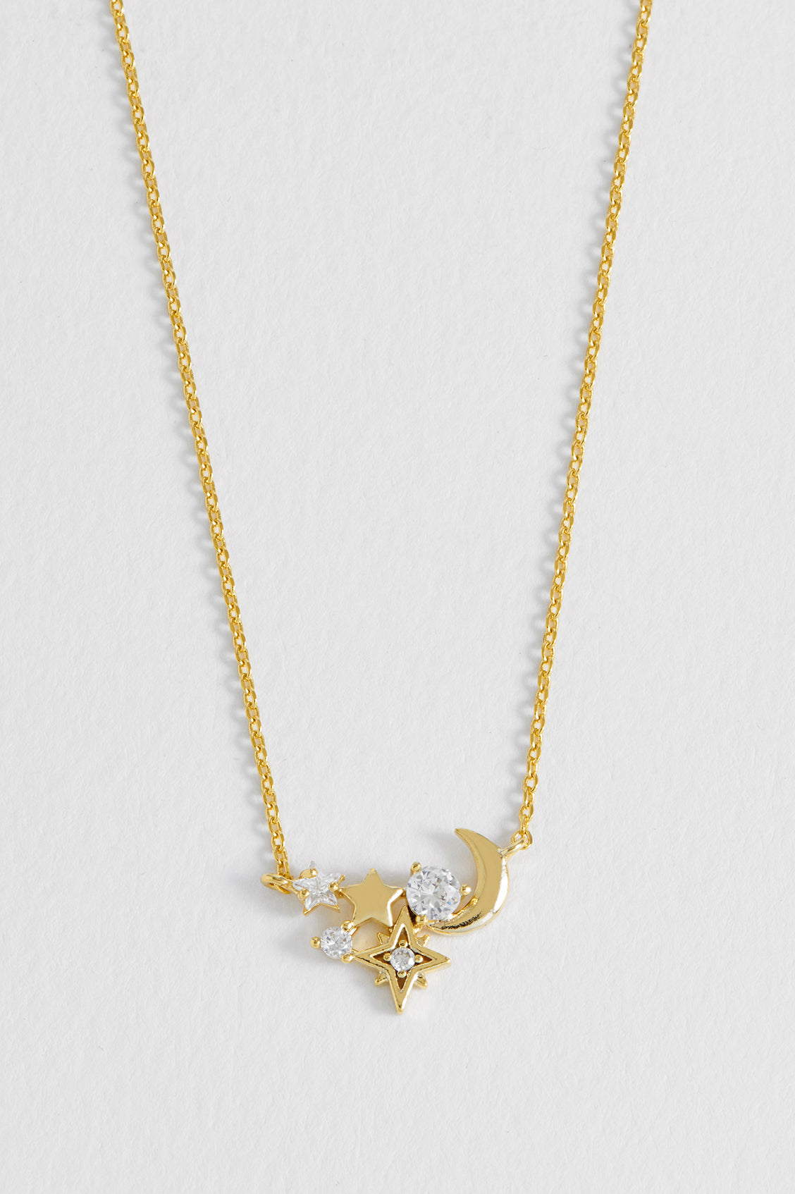 CZ Moon and Stars Cluster Necklace