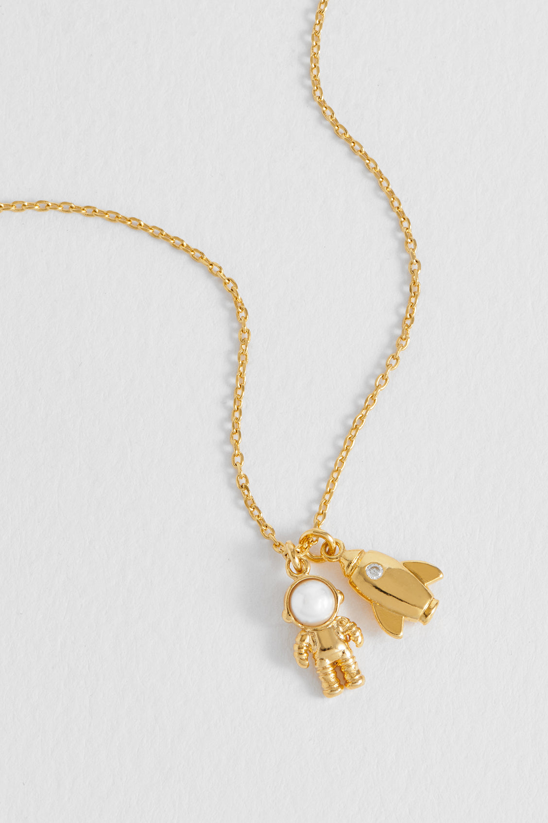 Spaceship and Astronaut Charm Necklace