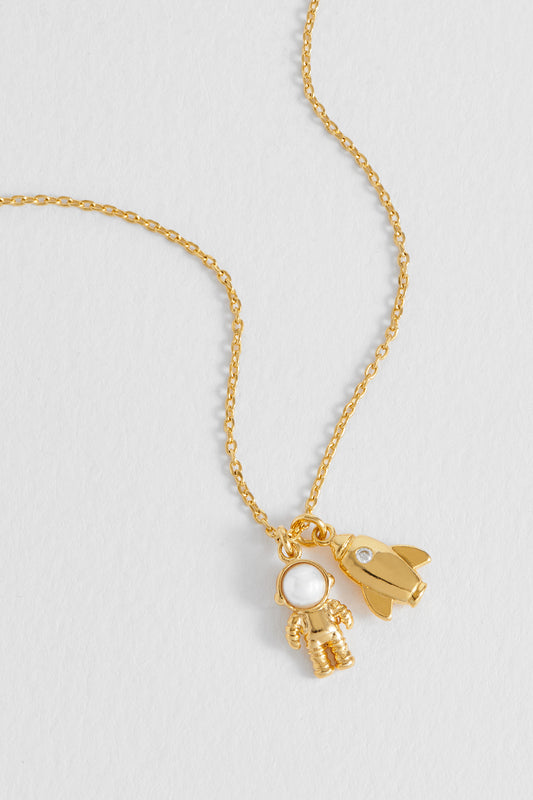 Spaceship and Astronaut Charm Necklace