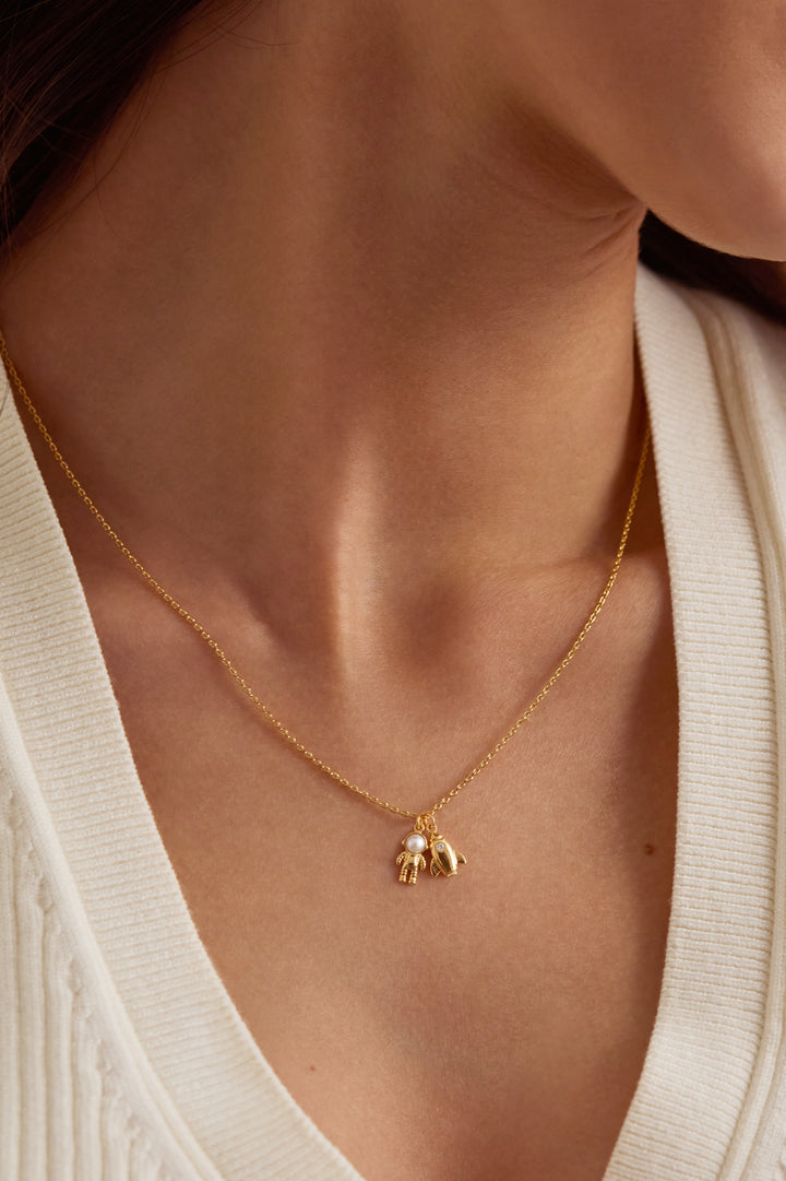 Spaceship and Astronaut Charm Necklace