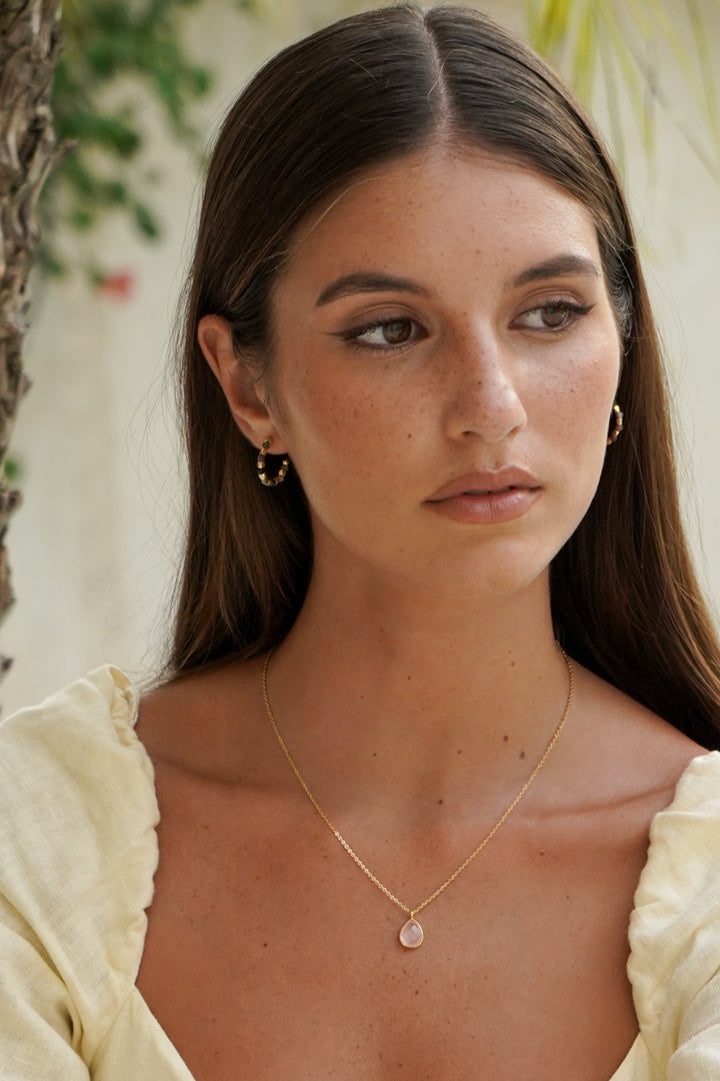 Wellness Faceted Rose Quartz Teardrop Gemstone Necklace