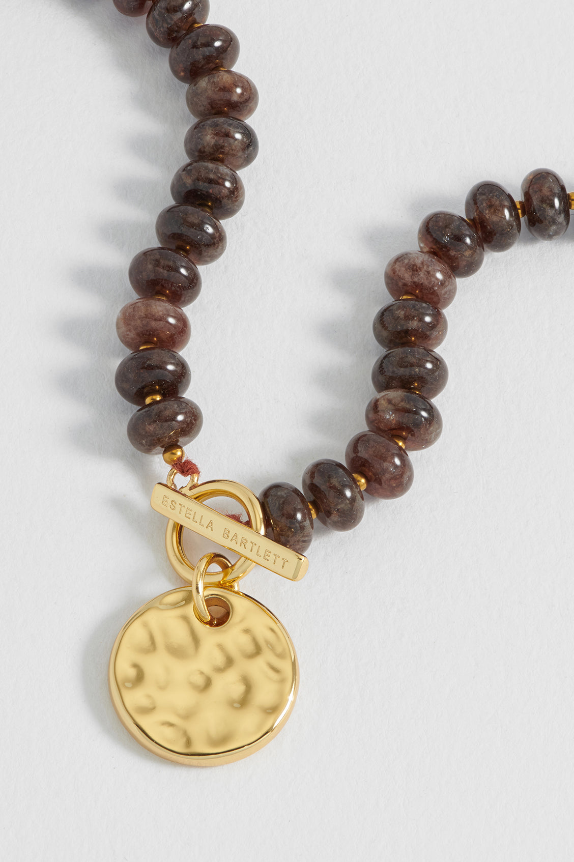 Hammered Disc Brown Quartz T-Bar Necklace