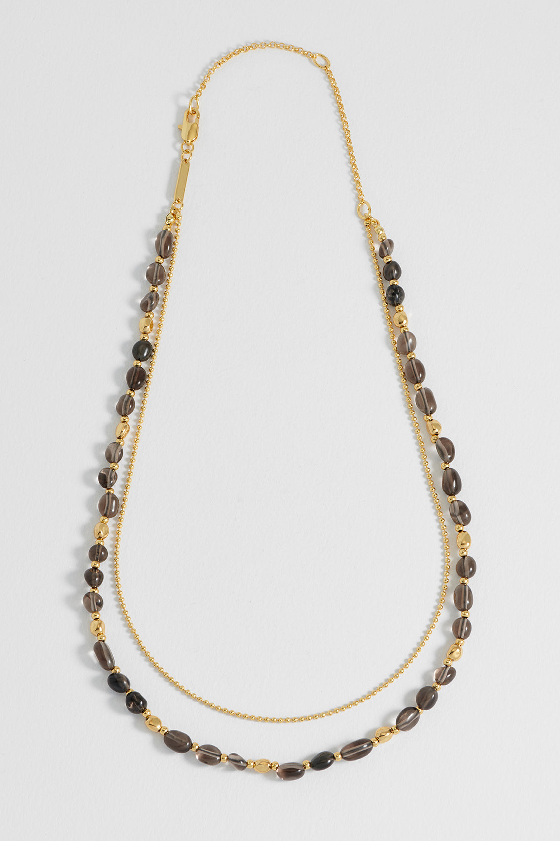 Smoky Quartz Pebble Double Chain Necklace