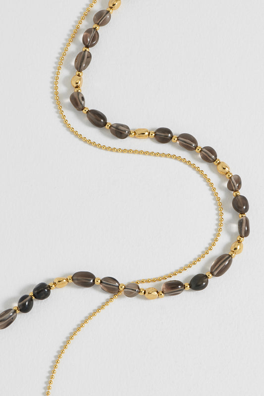 Smoky Quartz Pebble Double Chain Necklace