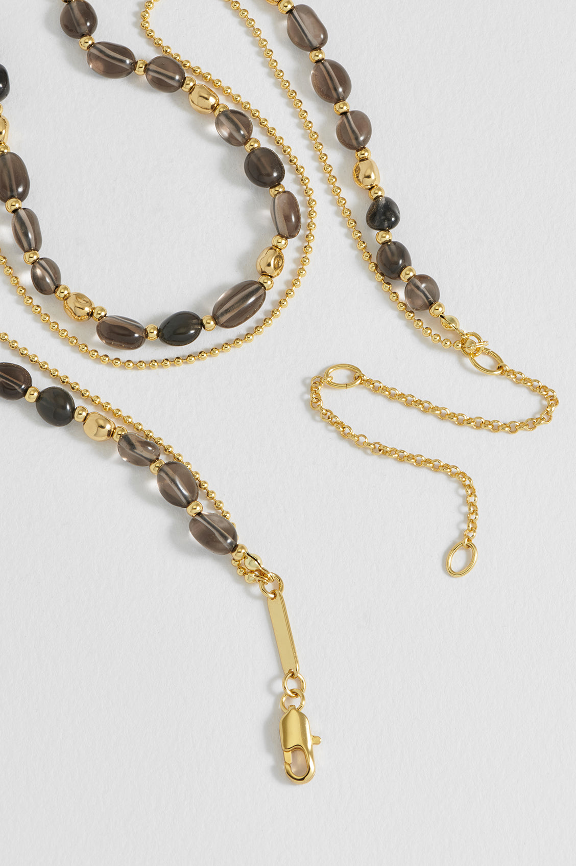 Smoky Quartz Pebble Double Chain Necklace