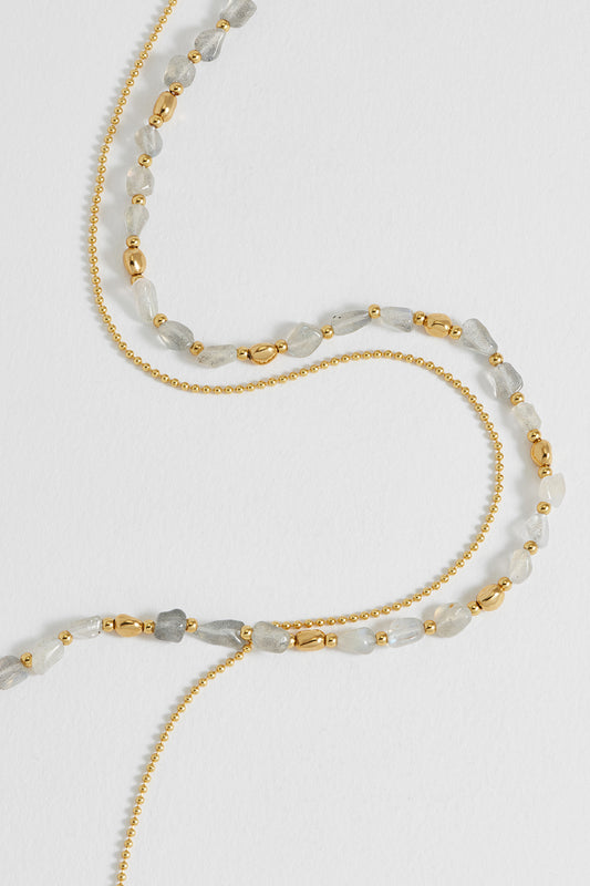 Labradorite Pebble Double Chain Necklace