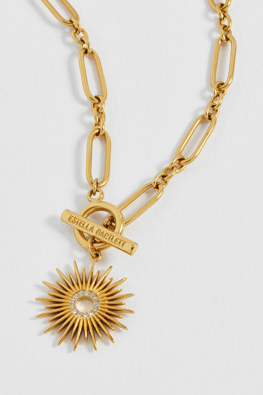 CZ Sunburst T-Bar Necklace