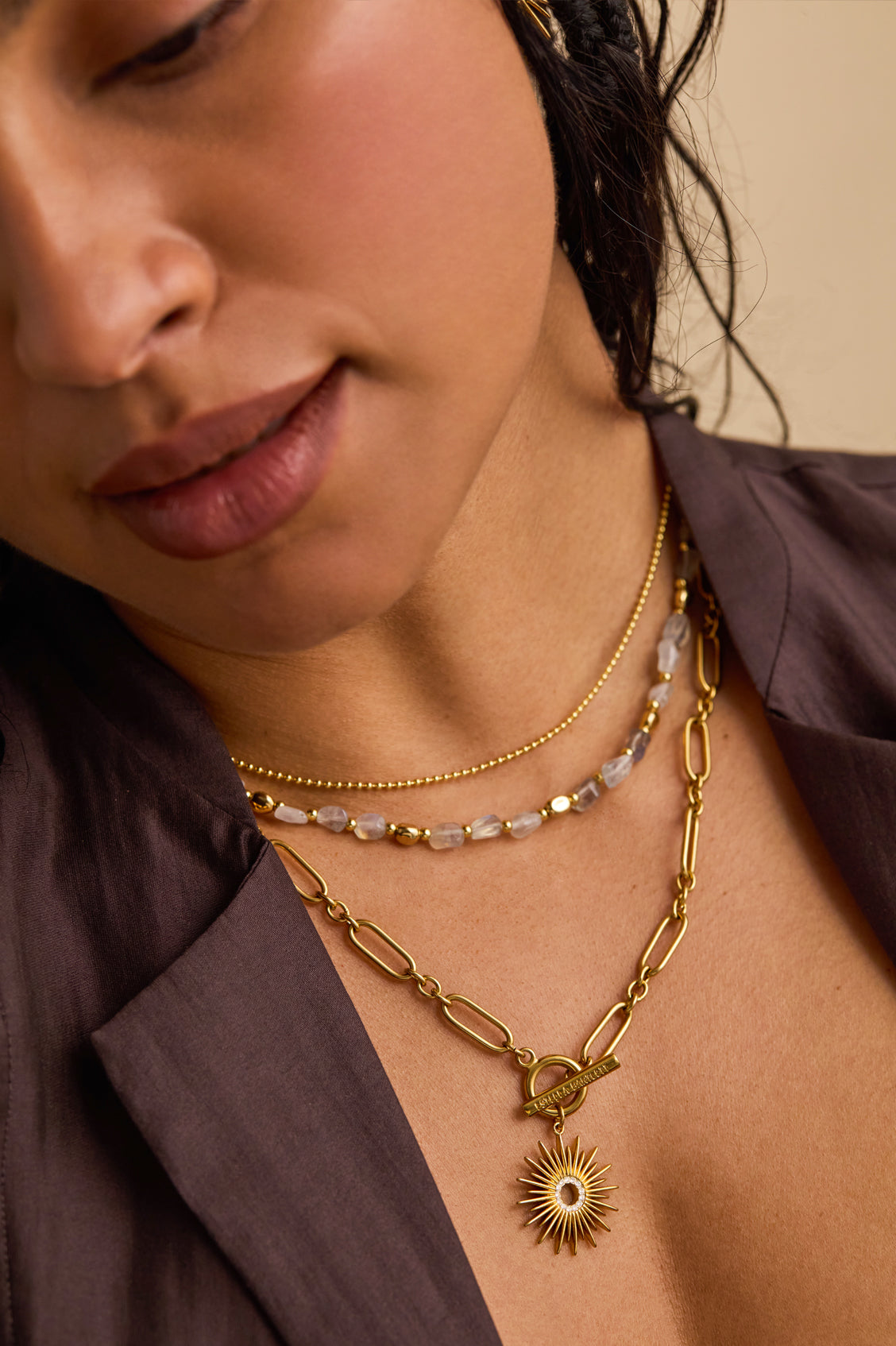 Labradorite Pebble Double Chain Necklace