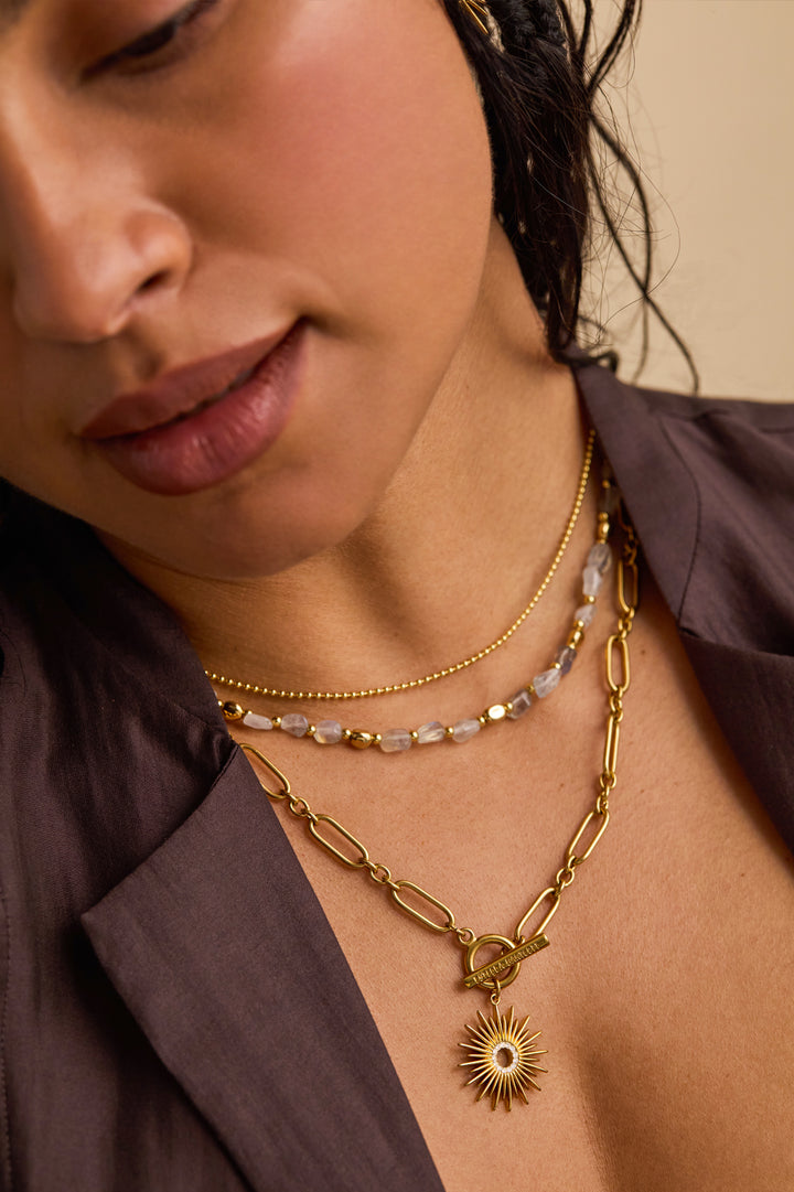 Labradorite Pebble Double Chain Necklace