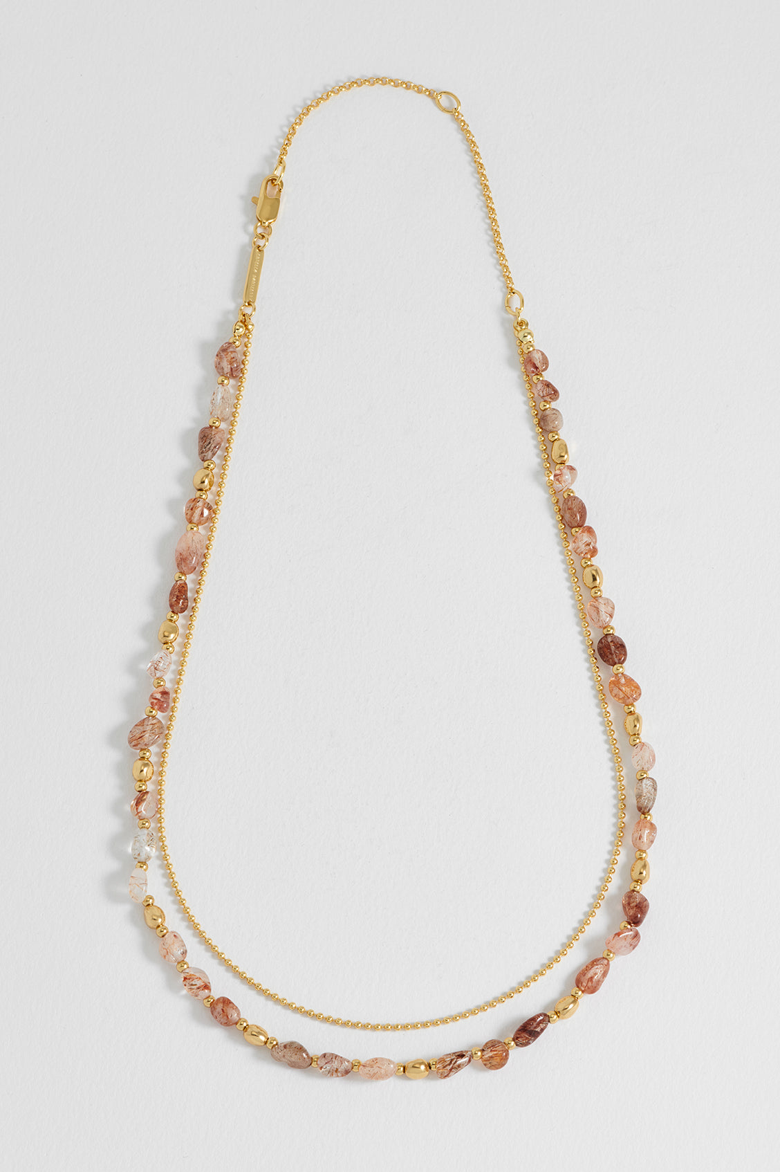 Mixed Gemstone Pebble Double Chain Necklace
