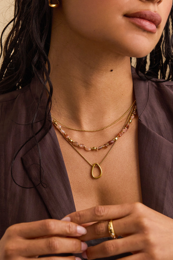 Mixed Gemstone Pebble Double Chain Necklace