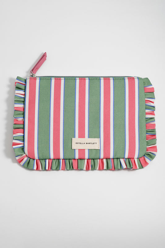 Green Stripe Ruffle Pouch
