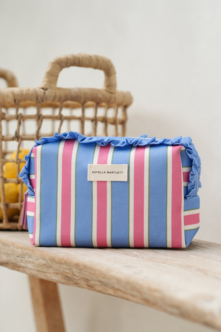 Blue Stripe Ruffle Wash Bag