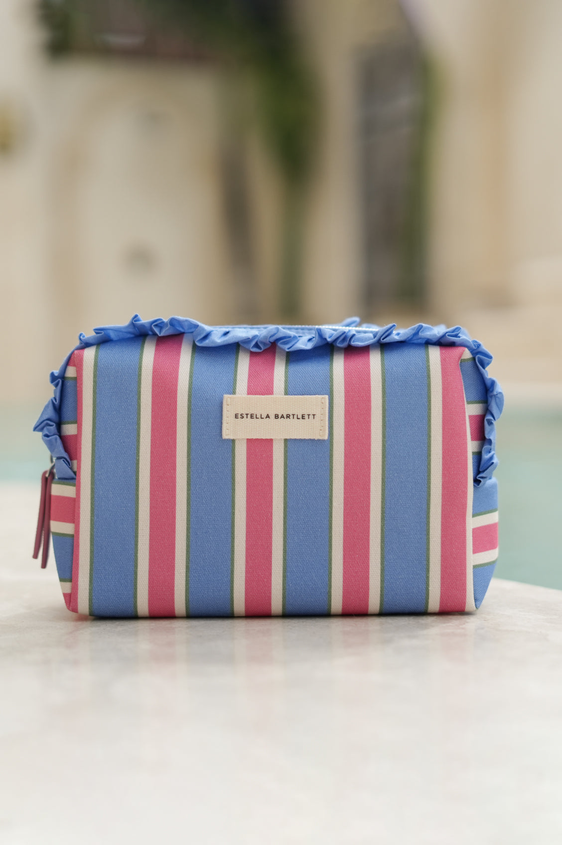 Blue Stripe Ruffle Wash Bag