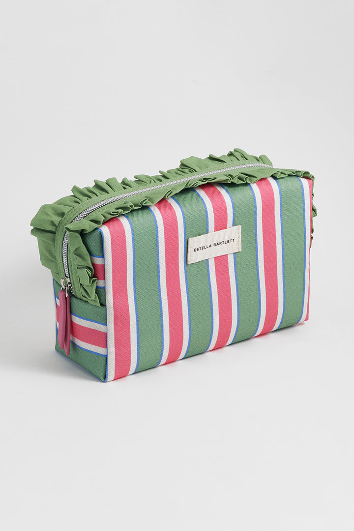 Green Stripe Ruffle Wash Bag