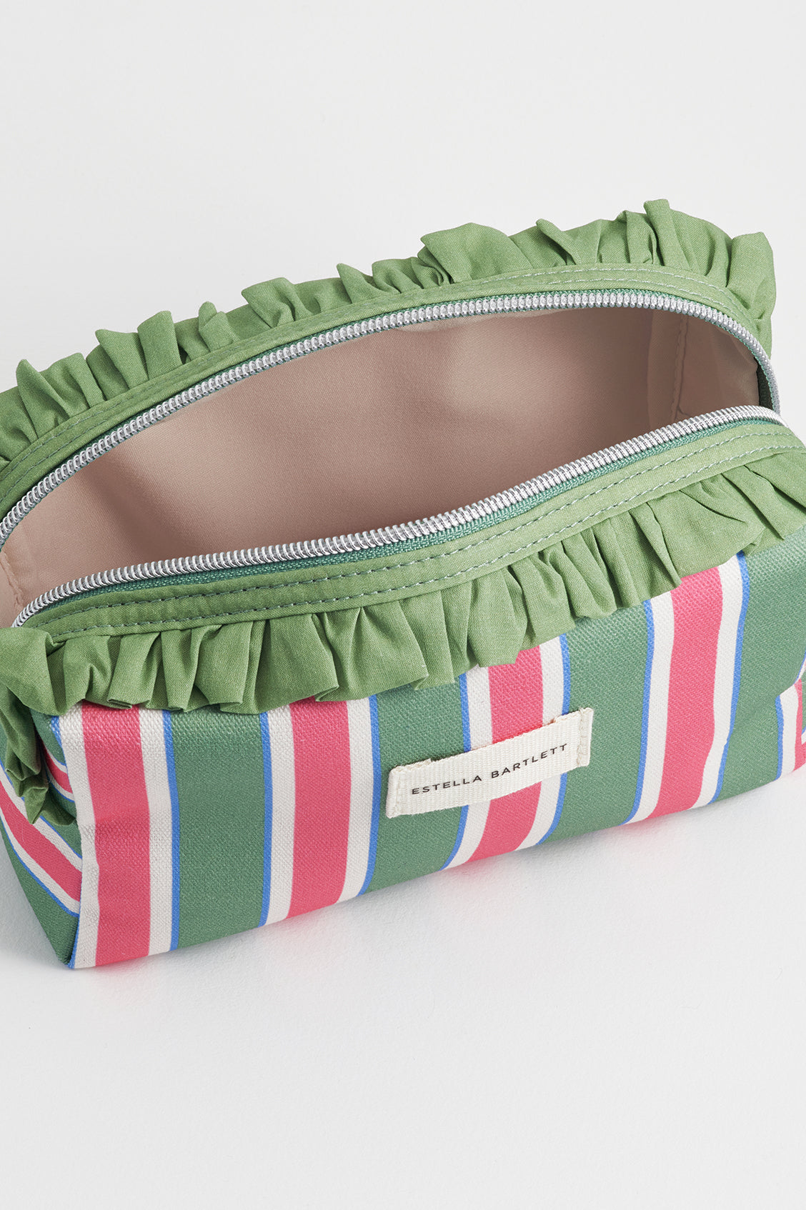 Green Stripe Ruffle Wash Bag