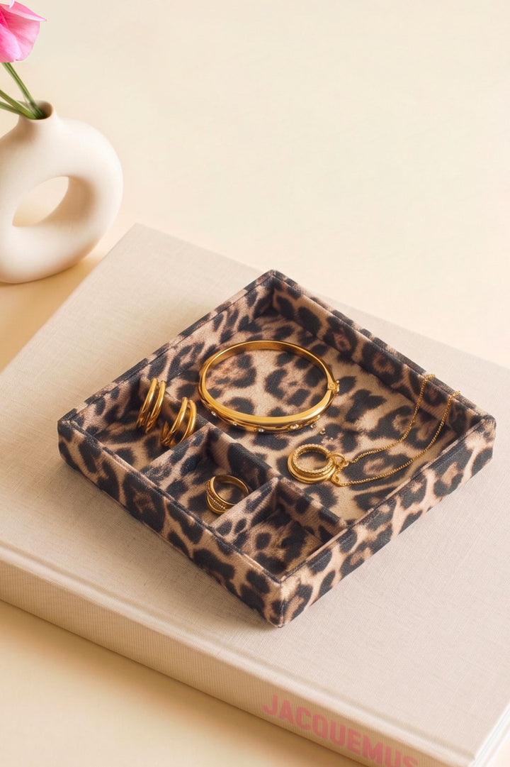 Leopard Print Four-Section Jewellery Tray