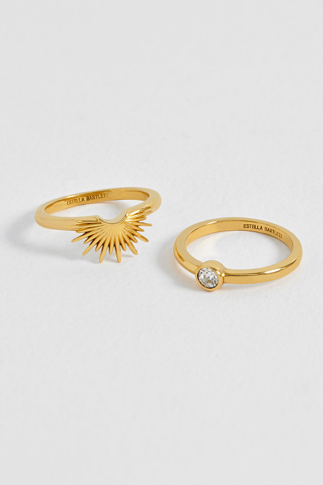 Sunburst and CZ Solitaire Stacking Ring Set