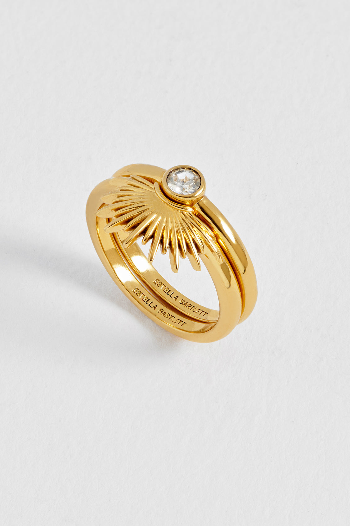 Sunburst and CZ Solitaire Stacking Ring Set