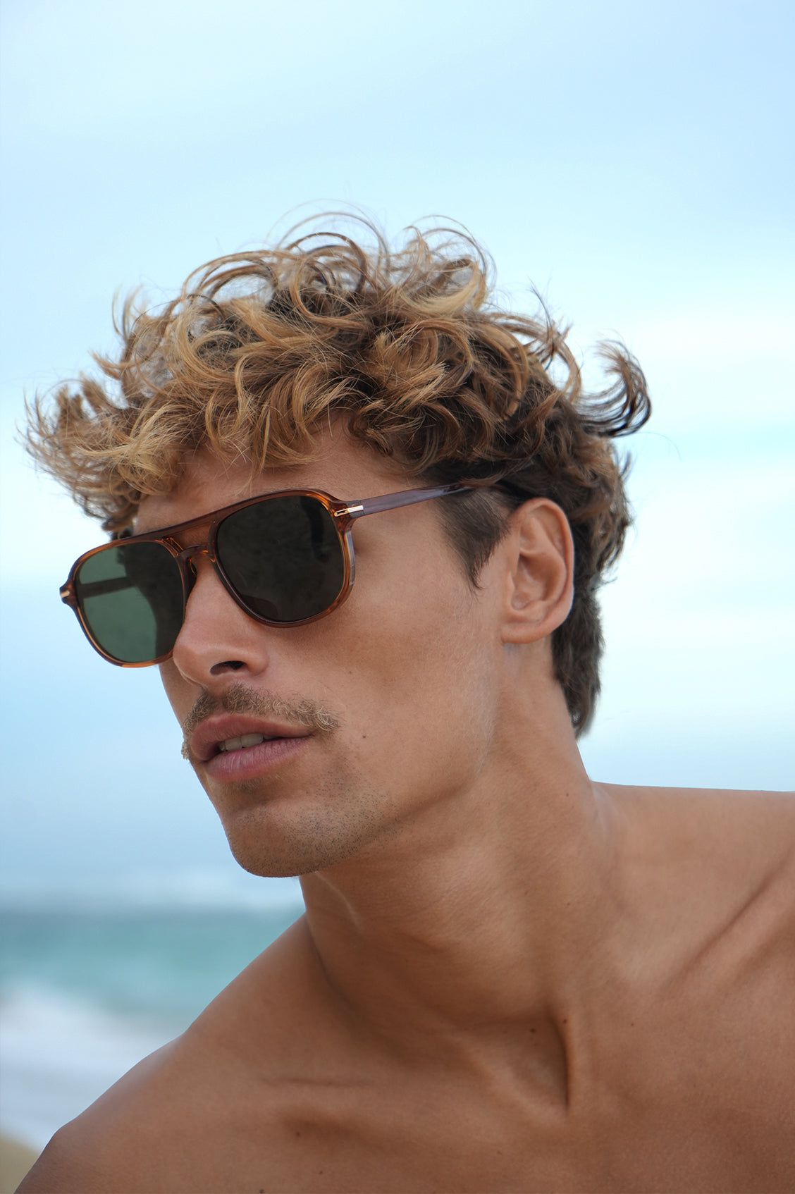 Hong Kong Amber Aviator Unisex Sunglasses