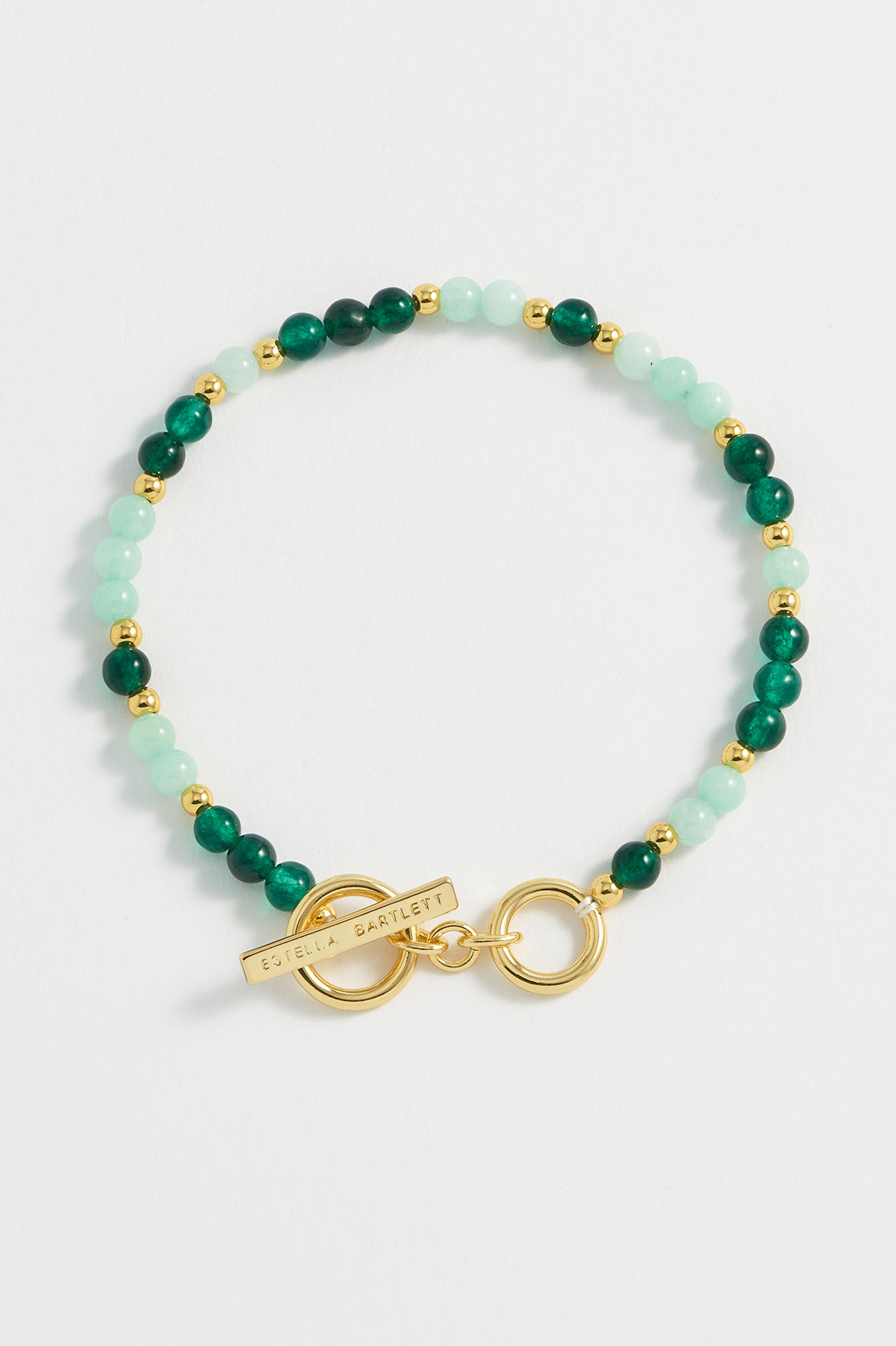Gold Plated Green Jade Mix Beaded Bracelet with T-Bar | Estella ...