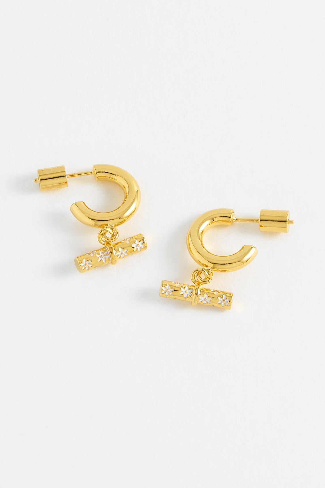 Floral T Bar Drop Hoops