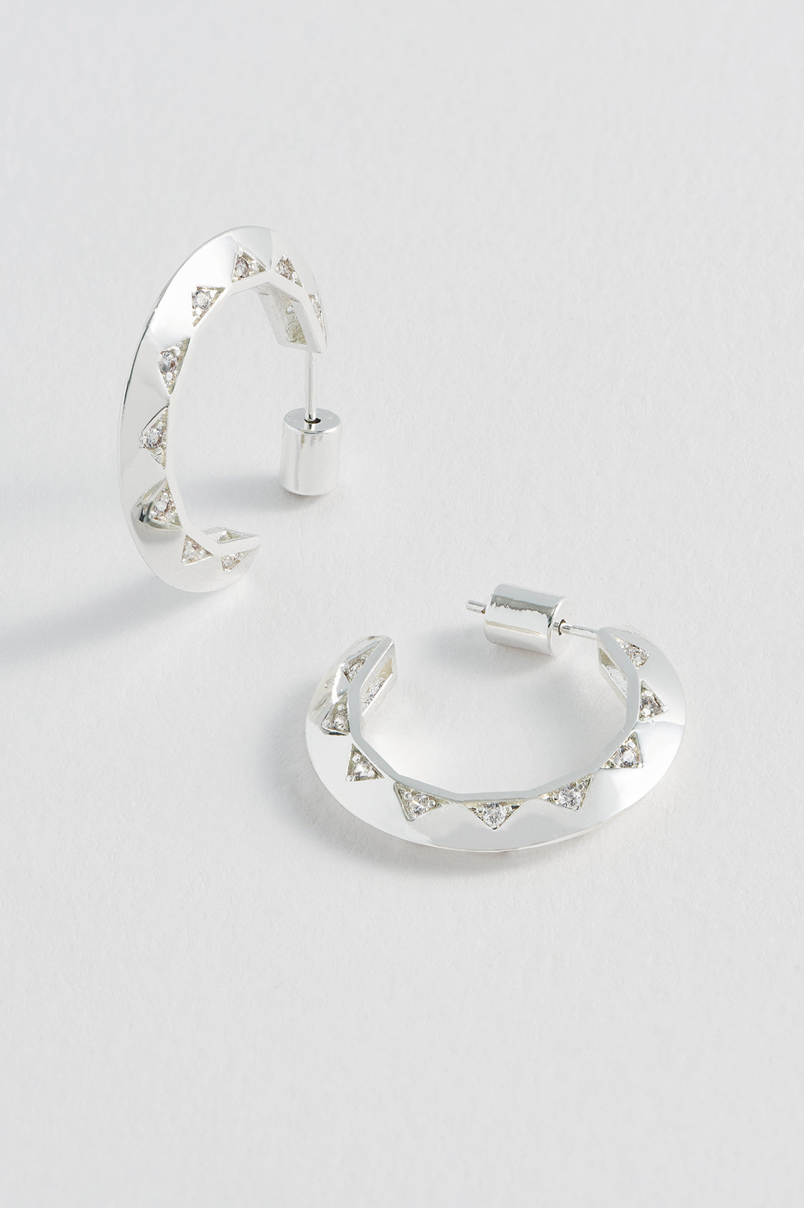 Estella Bartlett Silver Plated CZ Quilting Pattern Inlay Hoop Earrings