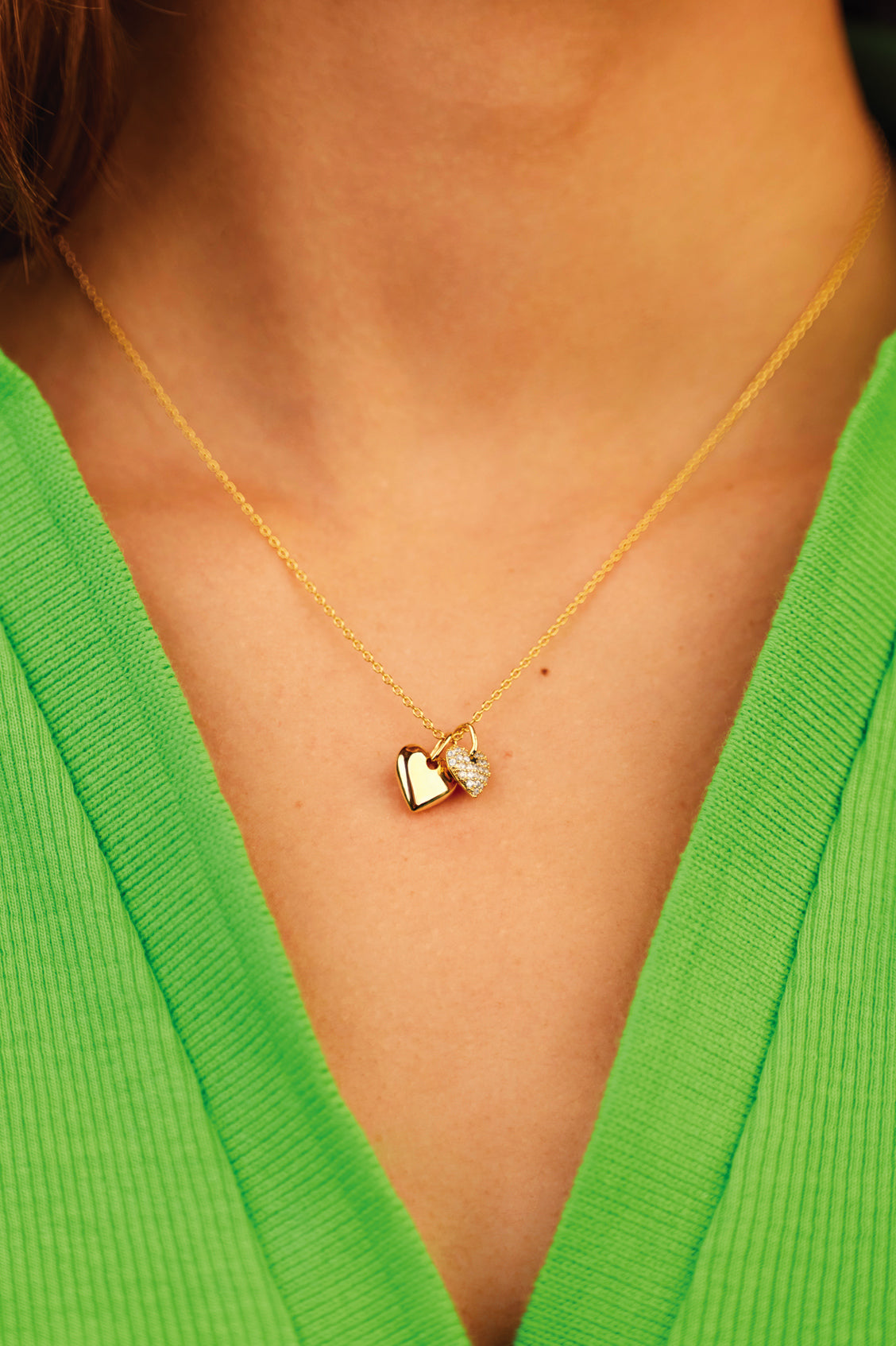 Pave Double Heart Charm Necklace