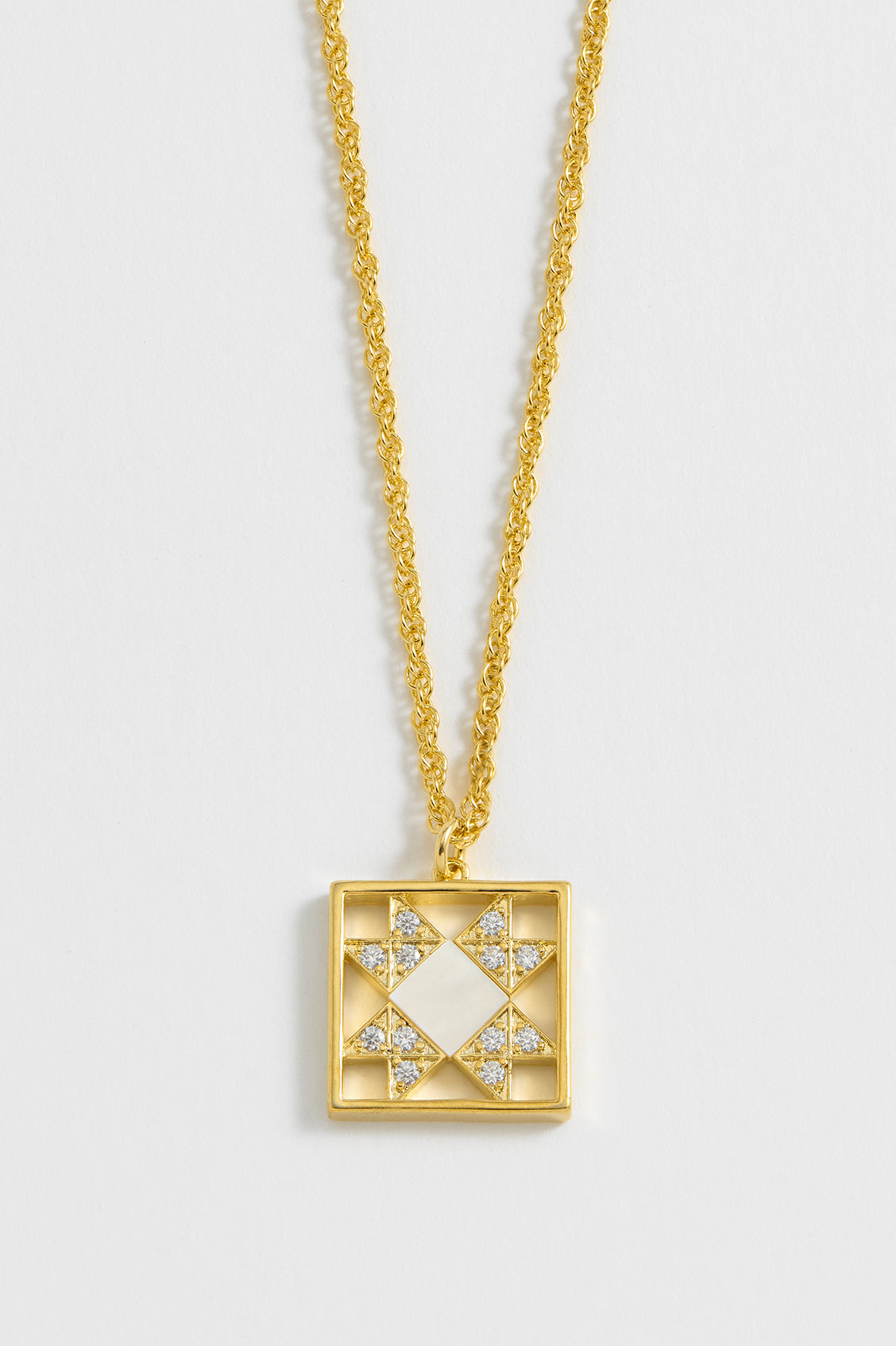 CZ Quilted Square Pendant Necklace