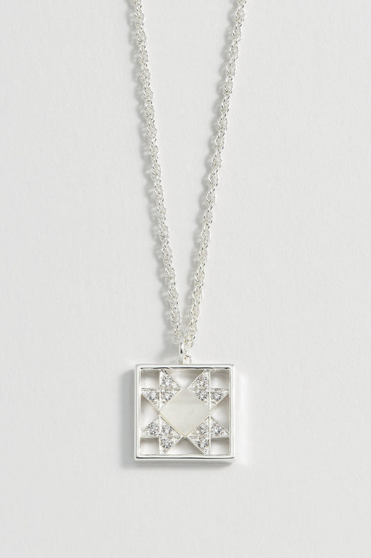 CZ Quilted Square Pendant Necklace
