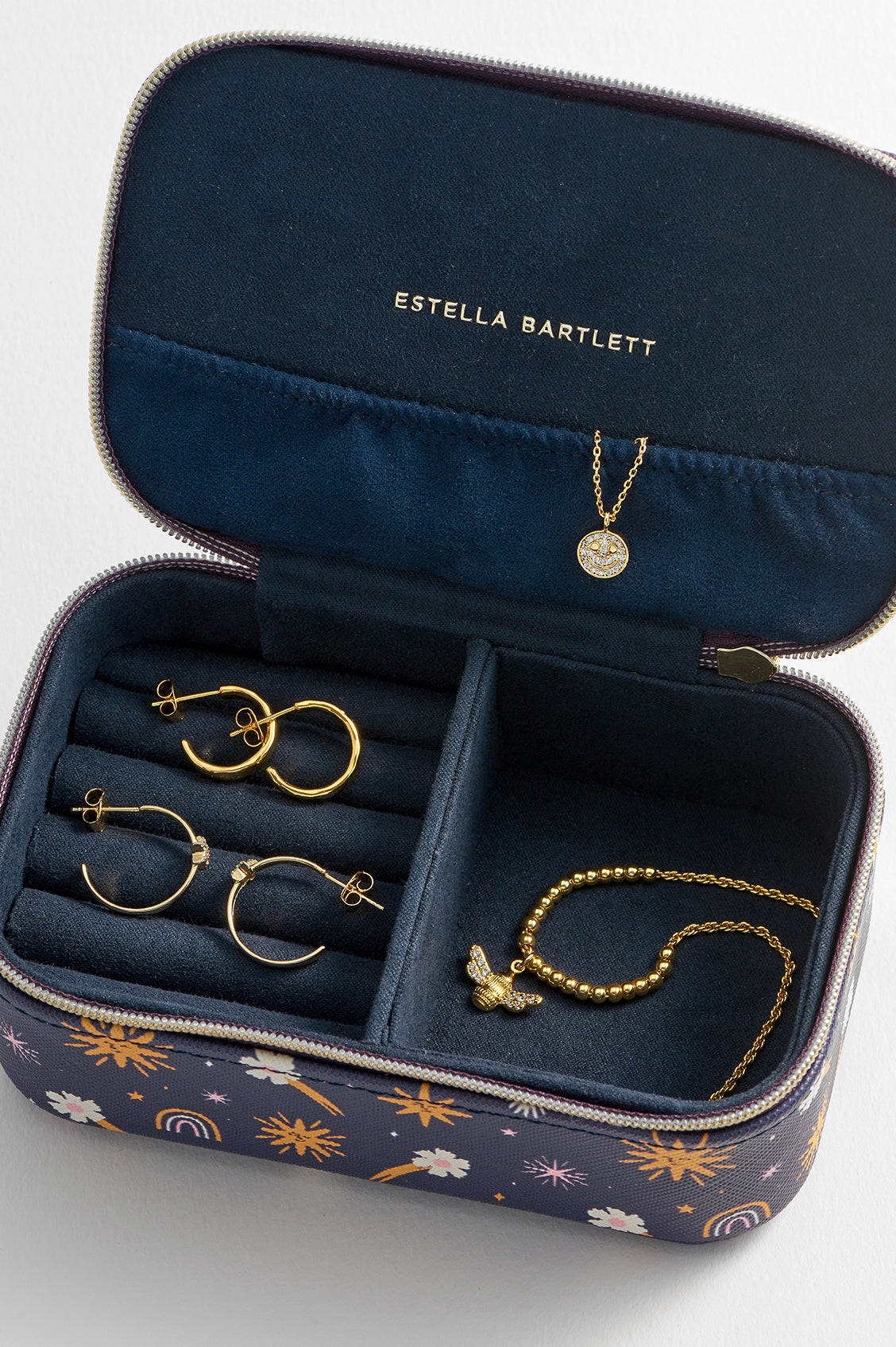 EB x Charly Clements Navy Icons Print Mini Jewellery Box | Estella ...