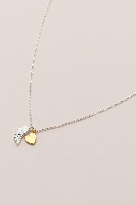 Double Charm Wing and Heart Necklace