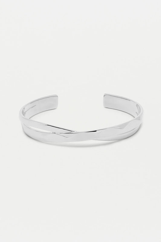 Faceted Texture Crossover Open Cuff Bangle