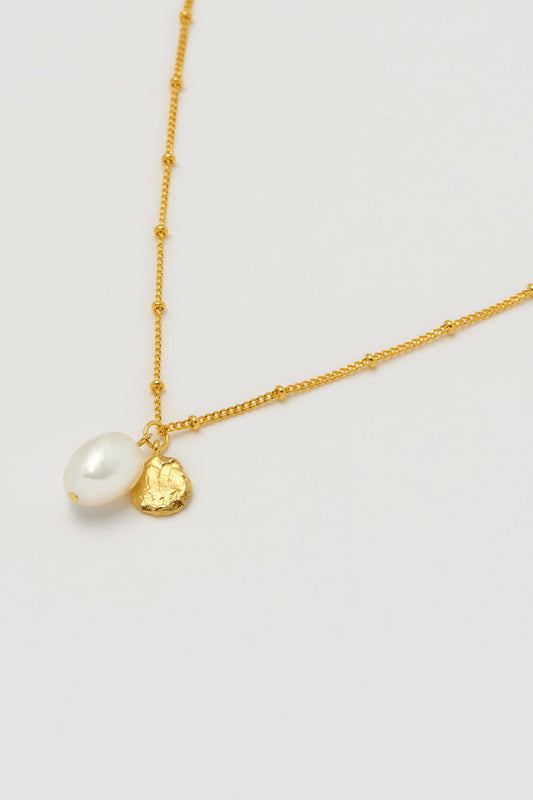 Double Charm Textured Coin and Baroque Pearl Necklace