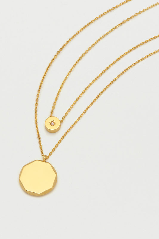 Double Chain CZ Slider and Disc Necklace